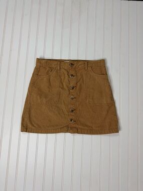 Kensie Button-Front Corduroy Mini Skirt in Camel Brown